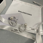 Diamond B Hoop Pearl Earrings