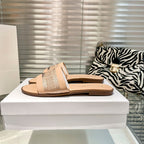 Solid Colors Calfskin and Embroidered Cotton Slippers