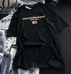 Starry sparkling foam embroidered logo short-sleeved T-shirt.