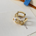 Round Pearl Logo Open Ring