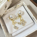 Pearl Silver-Tone Crystals Pendant Earrings